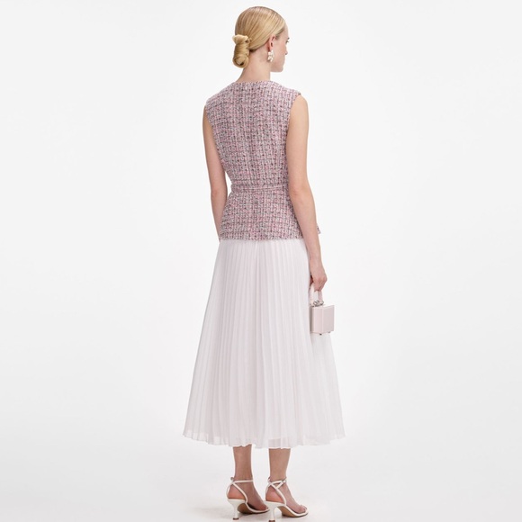 Self-Portrait NWOT PINK BOUCLE CHIFFON MIDI DRESS - Picture 4 of 7